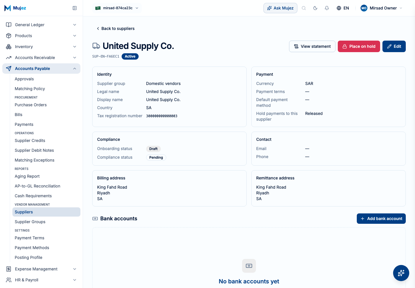 Your supplier is created.