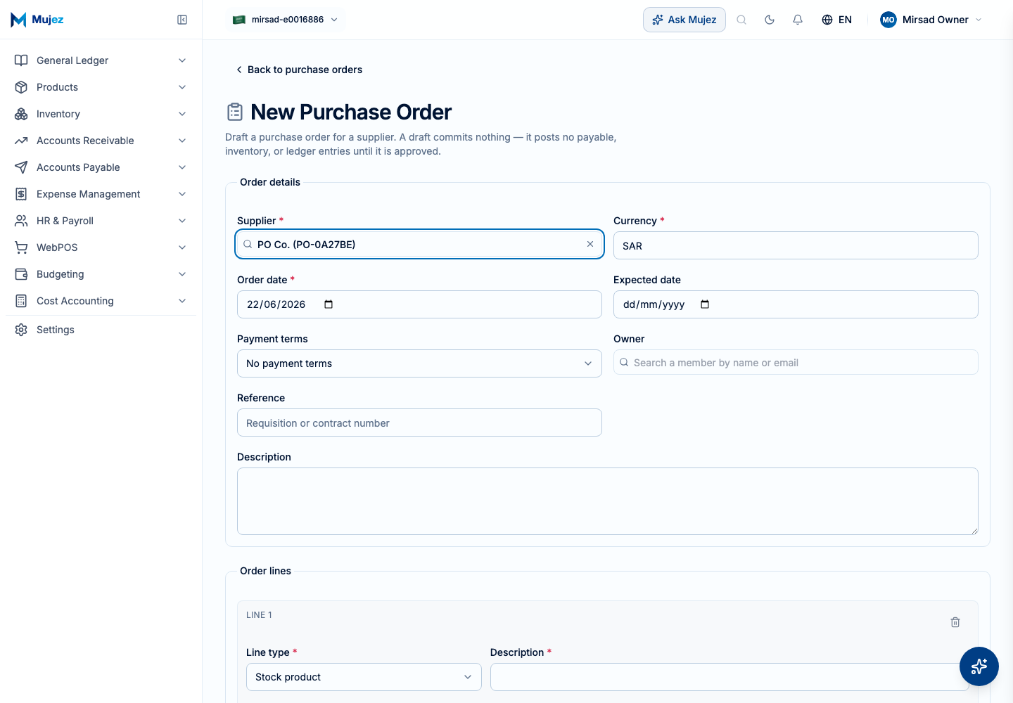 Start a new purchase order.