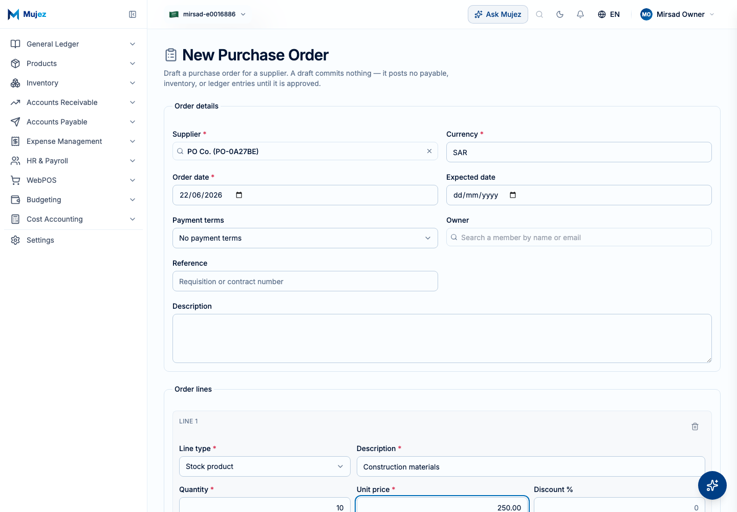 Add the order lines.