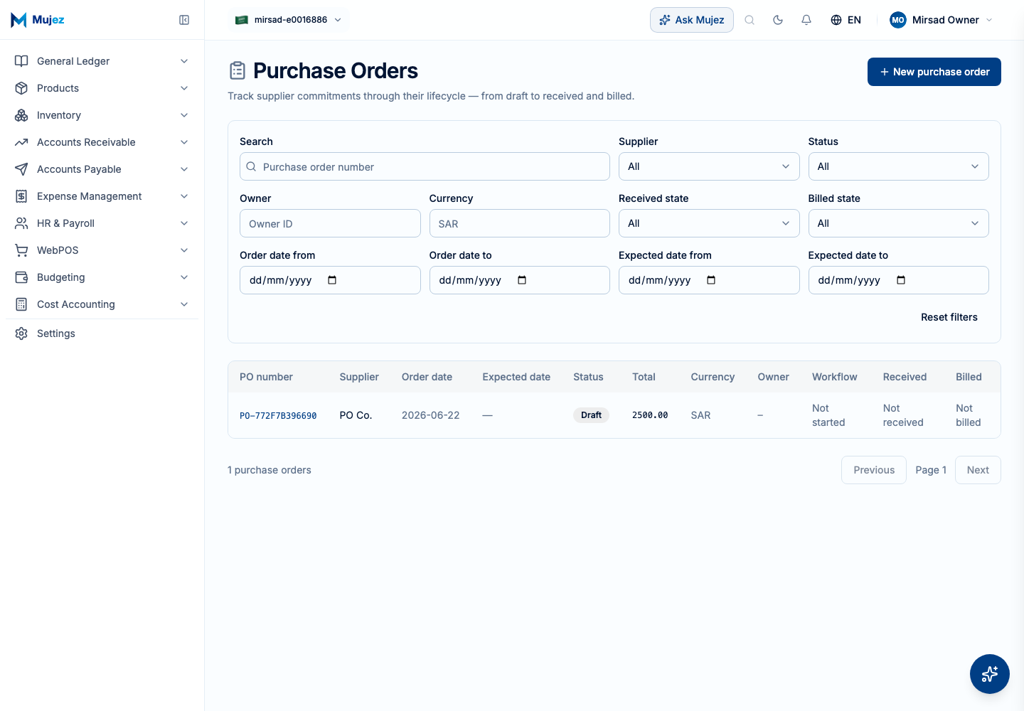 Save the purchase order.