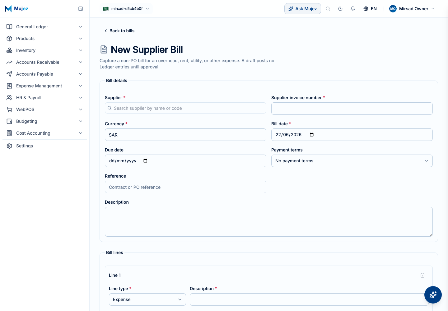 Start a new bill.