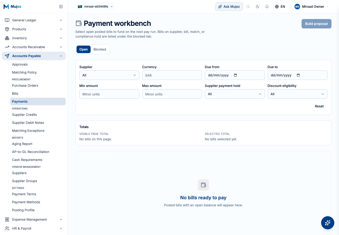 Open the payment workbench.