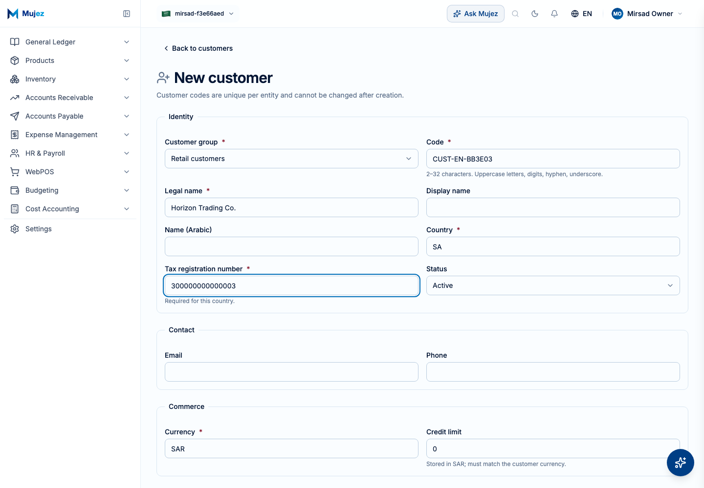 Fill in the customer’s identity.