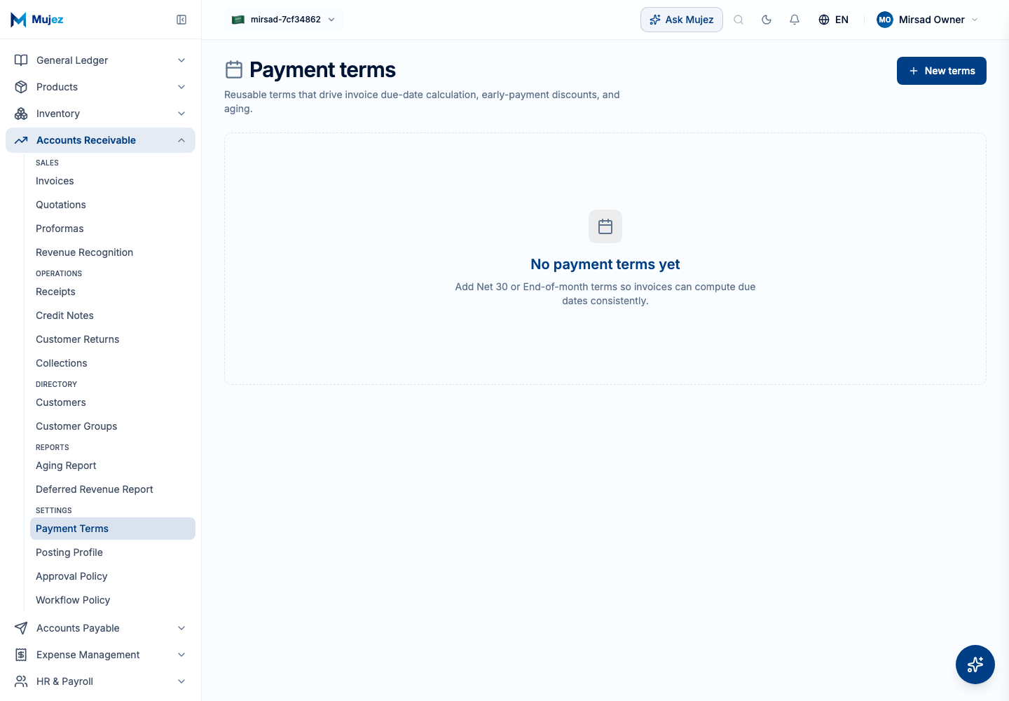 Define payment terms.