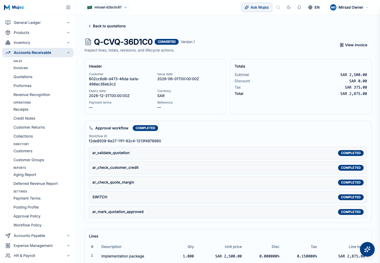 Convert to an invoice.