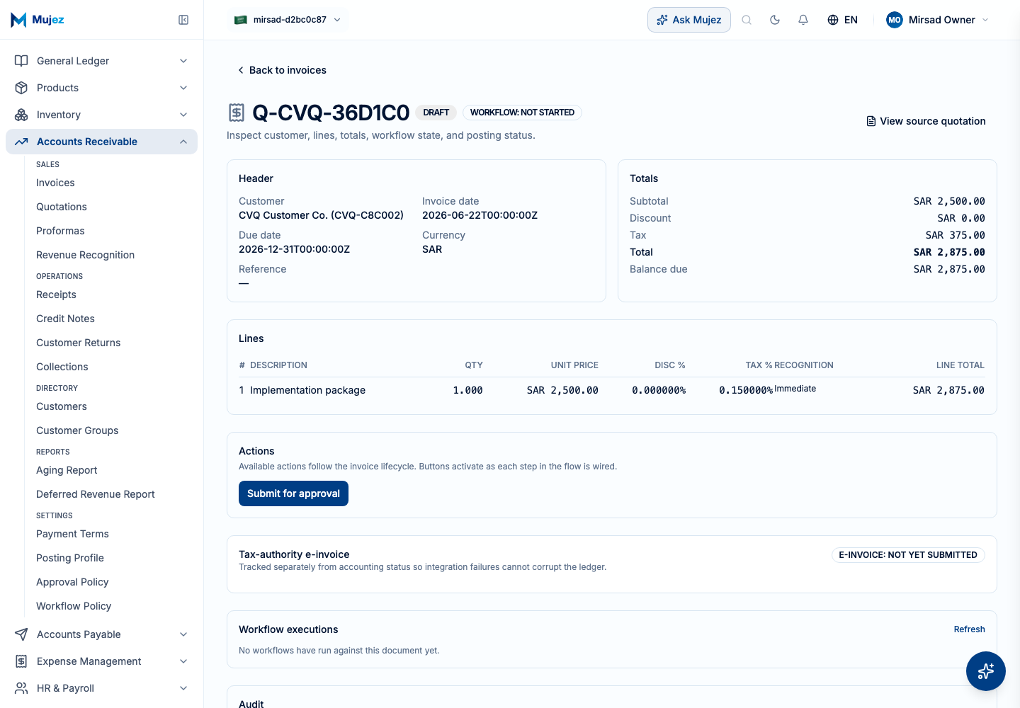 Open the new invoice.