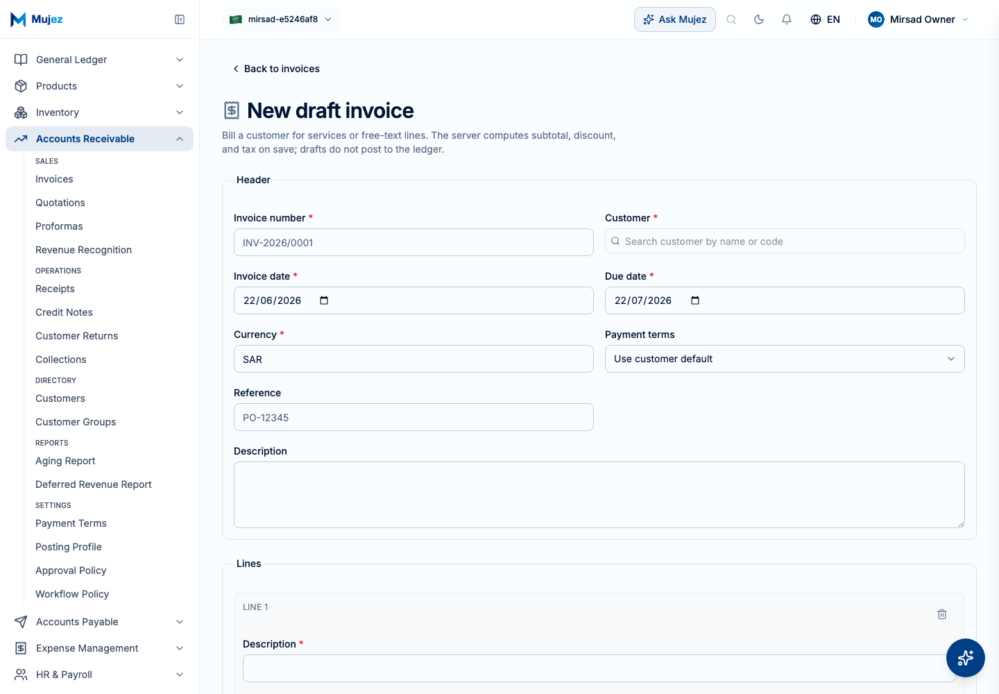 Start a new invoice.