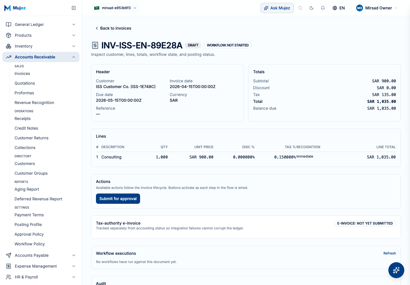 Open the draft invoice.