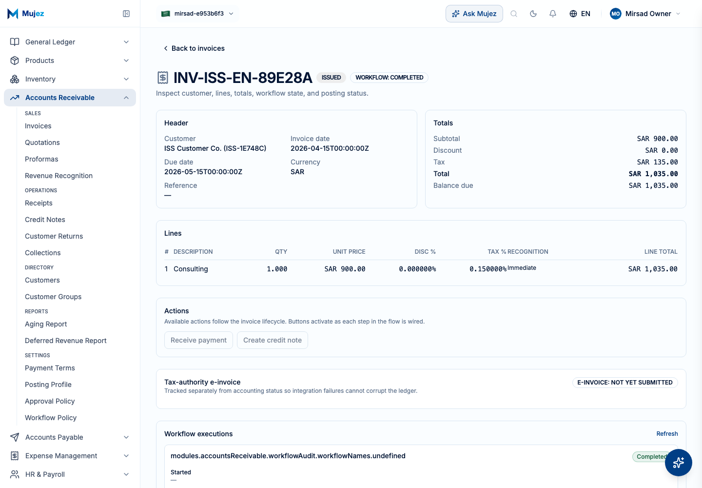 The invoice is now issued.