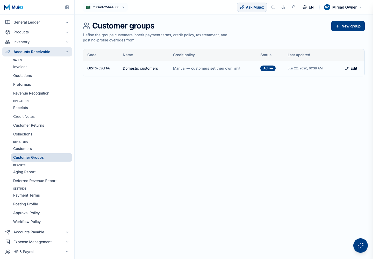 Open Customer groups.