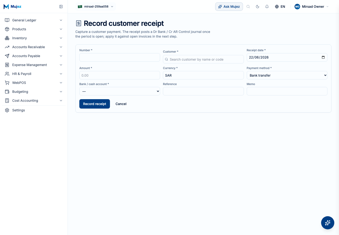 Start a new receipt.