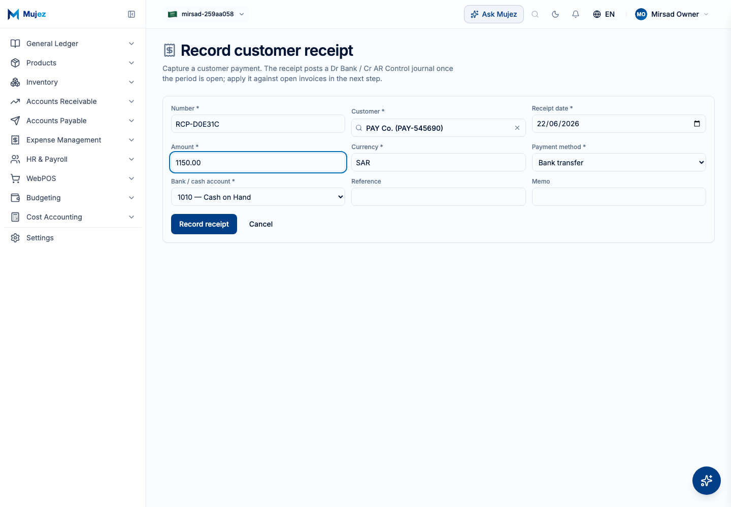Enter the payment details.