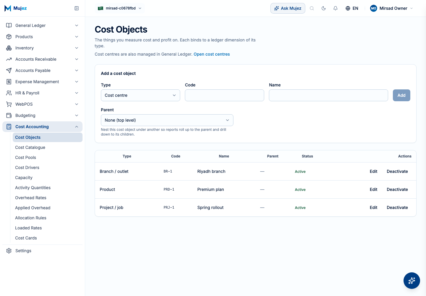 See your cost objects.