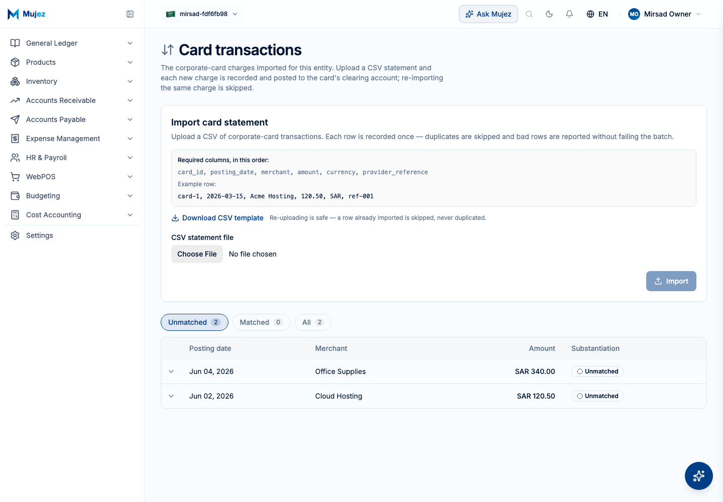 Import and match transactions.