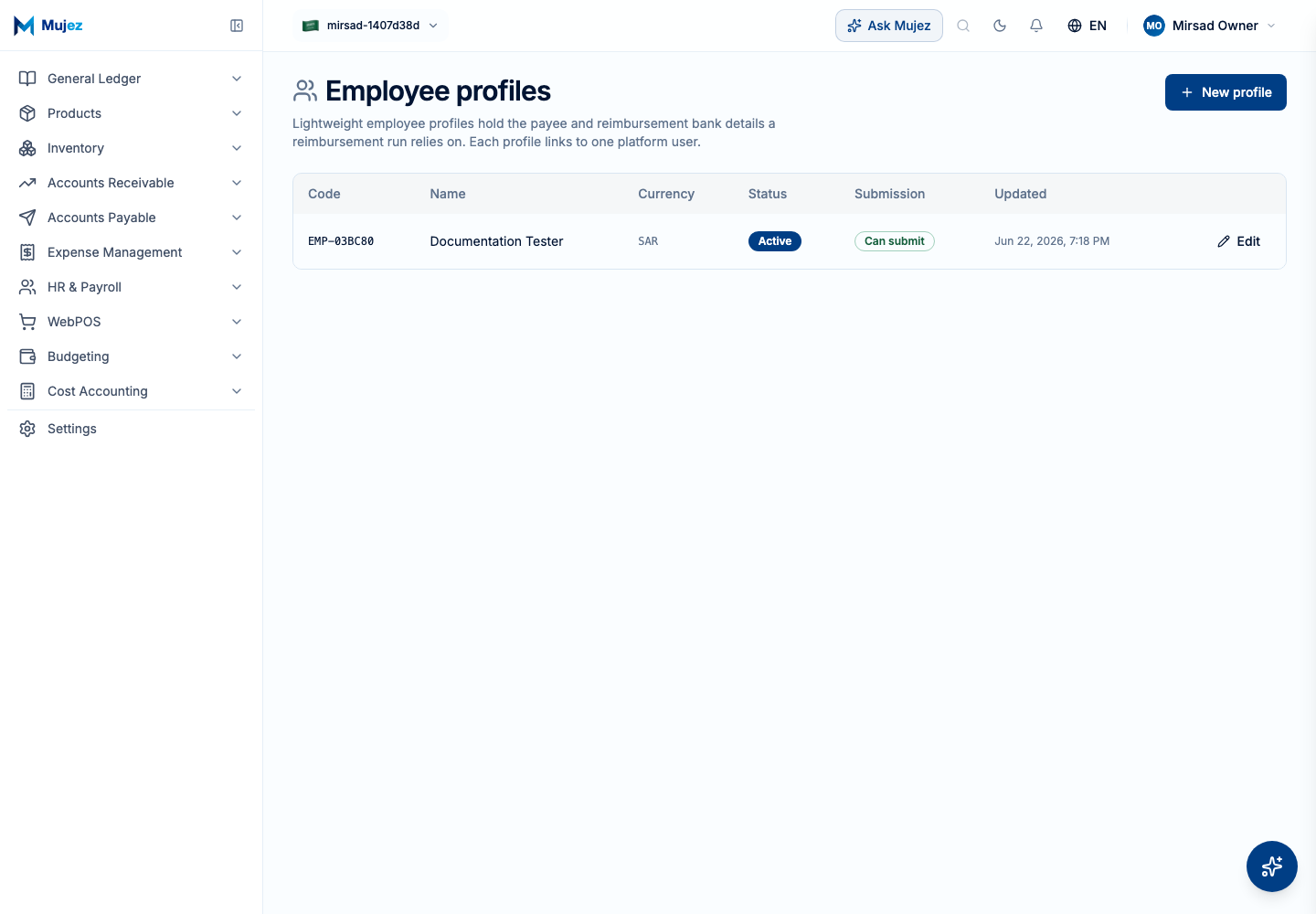 Open expense profiles.