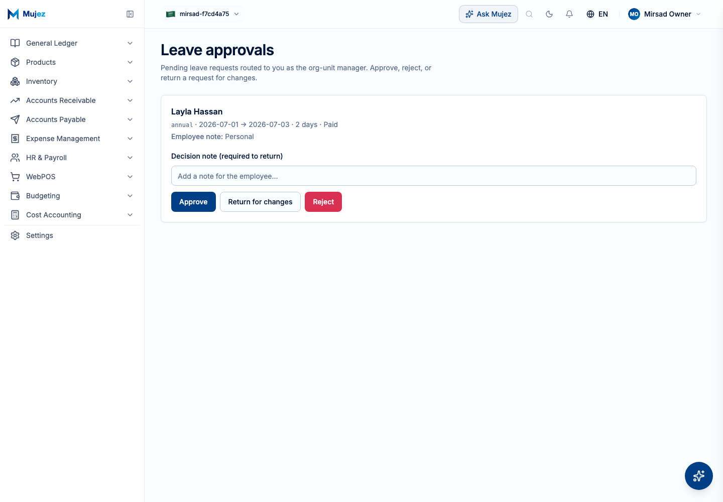 Open Leave approvals.