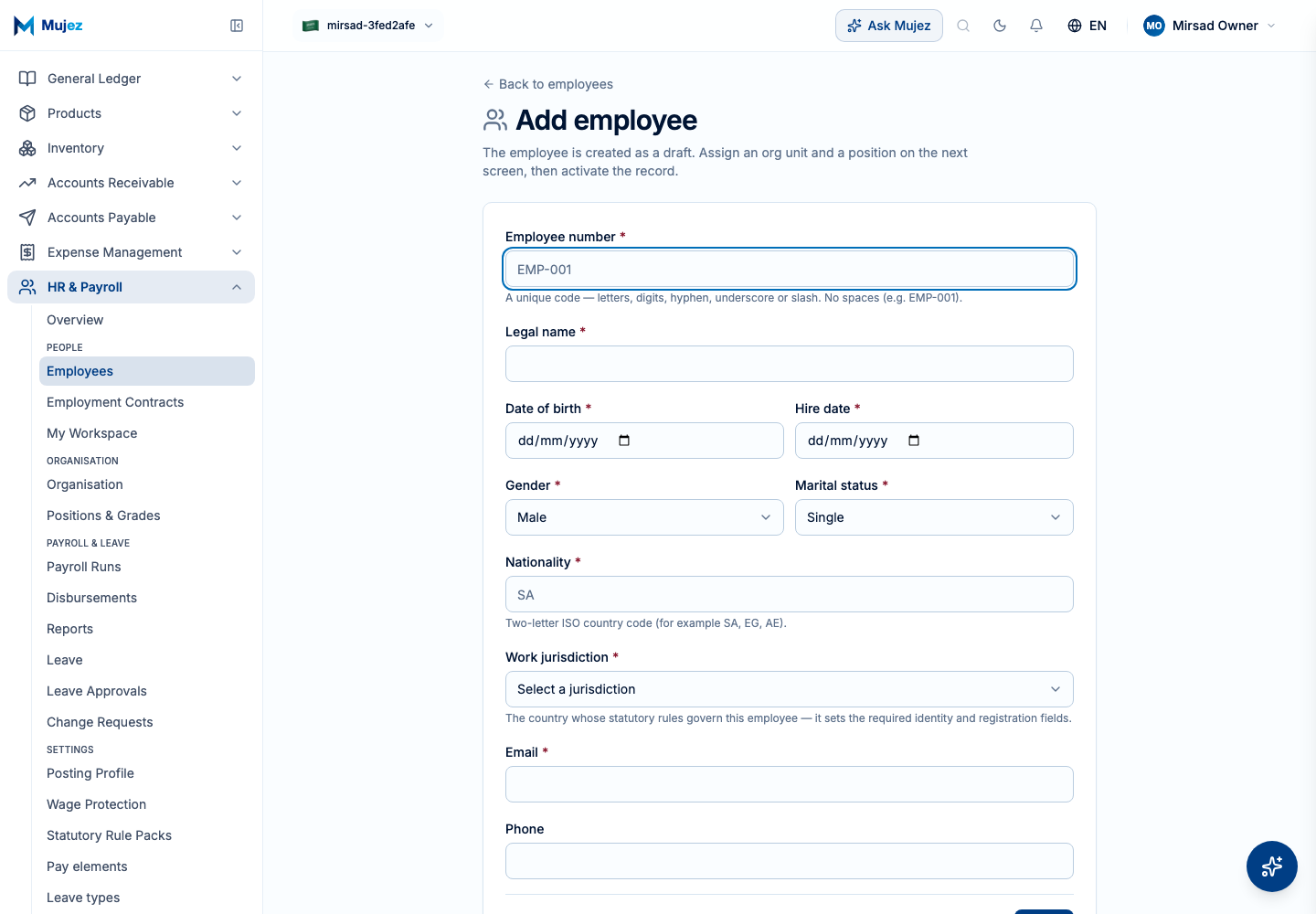 Start a new employee.