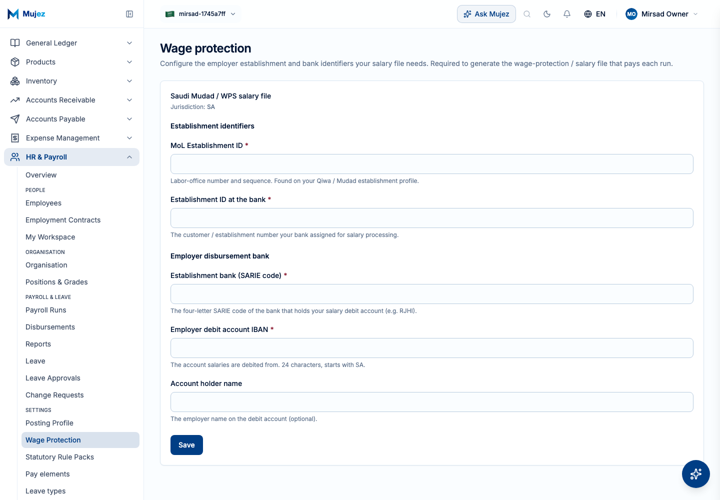 Configure the wage-protection profile.
