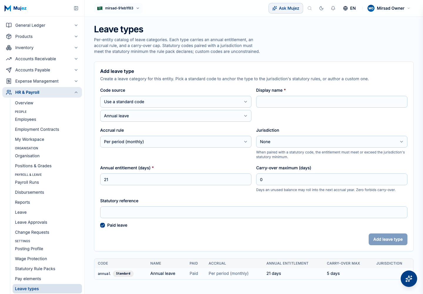 Open Leave types.