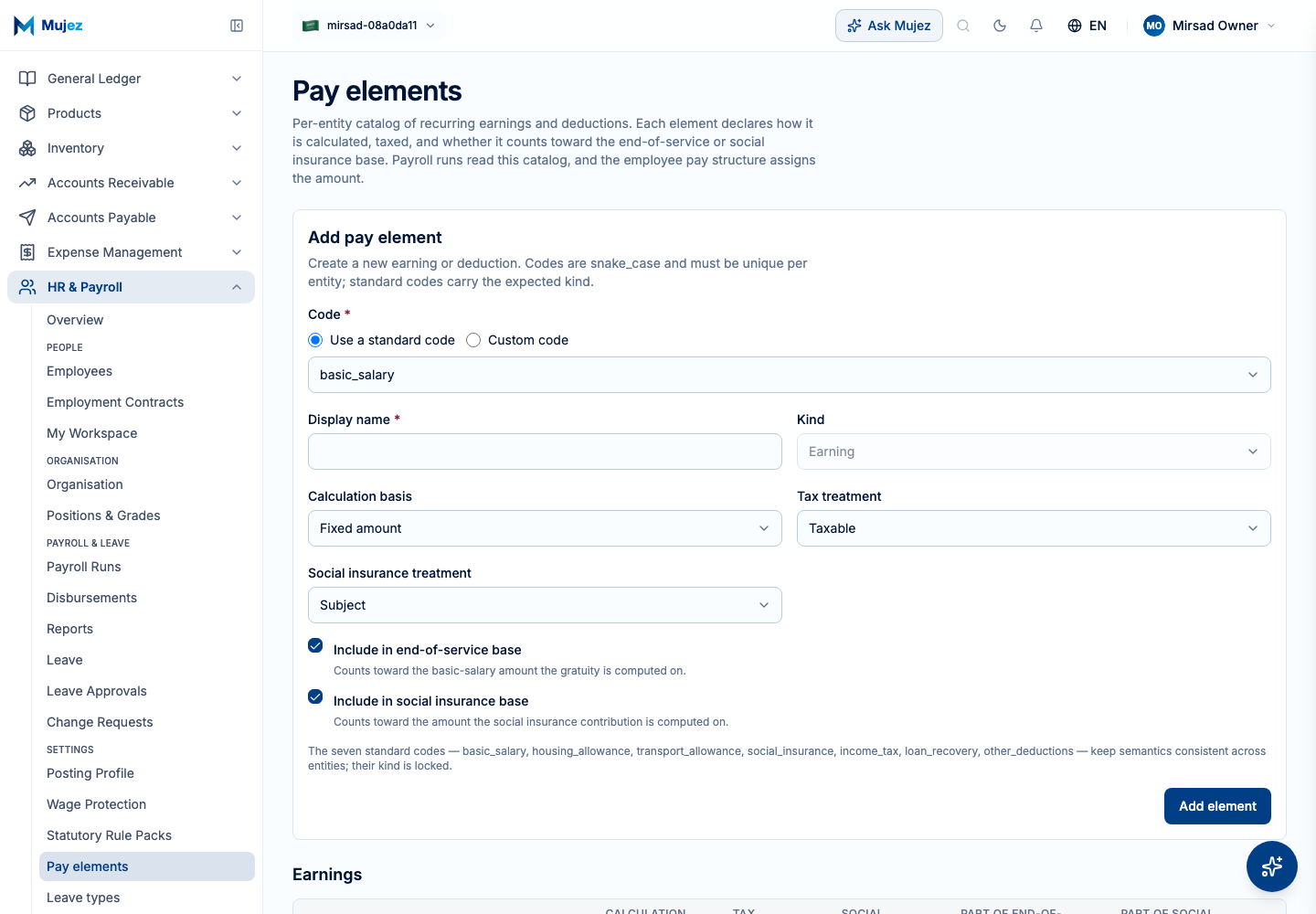 Add a pay element.