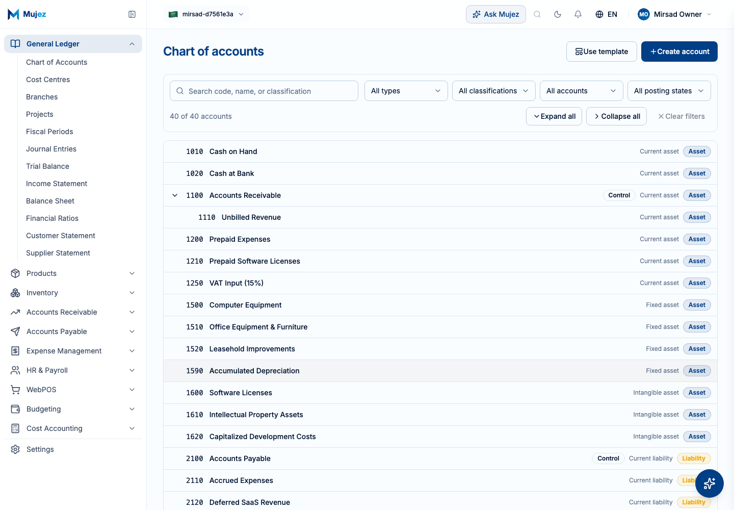 Open an account from the chart of accounts.
