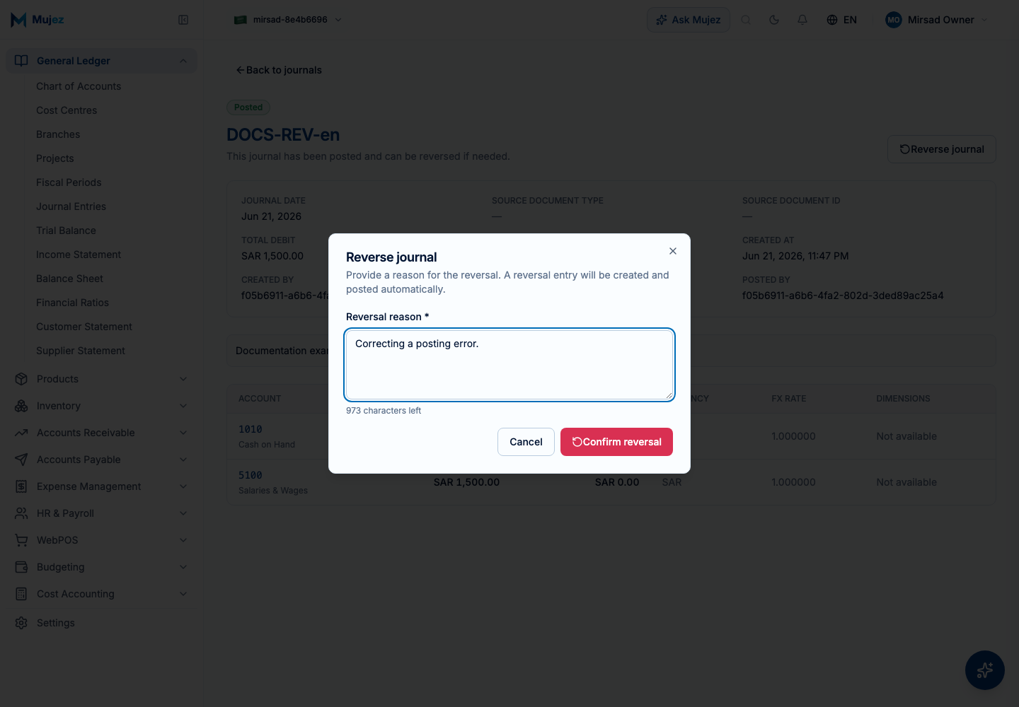 Click "Reverse" and enter a reason.