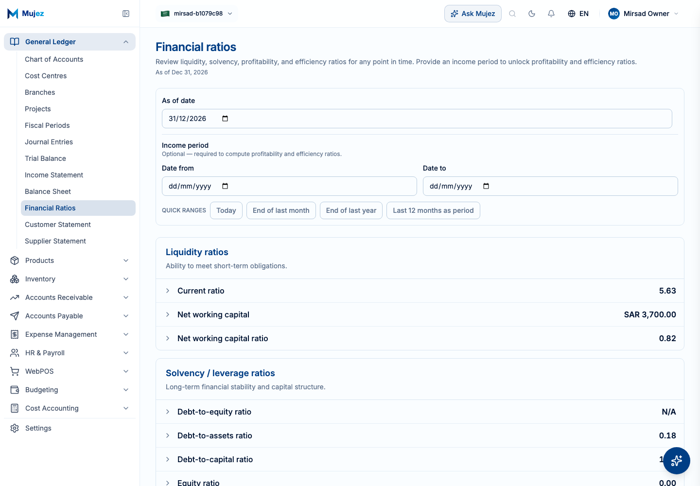 Set the "as of" date and, optionally, an income period.