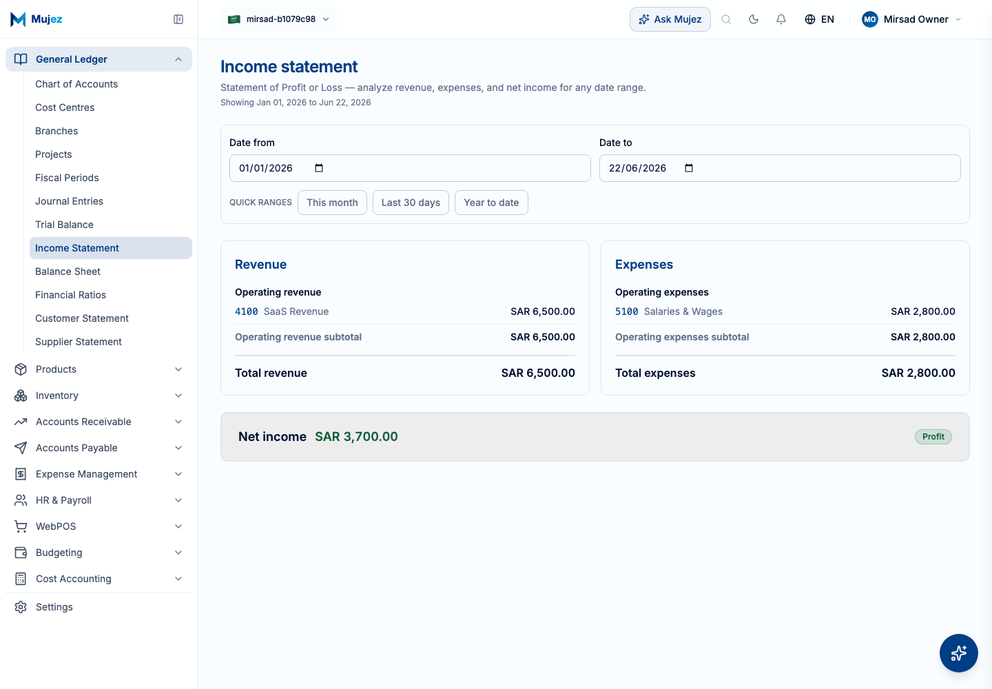 Open the Income Statement report.