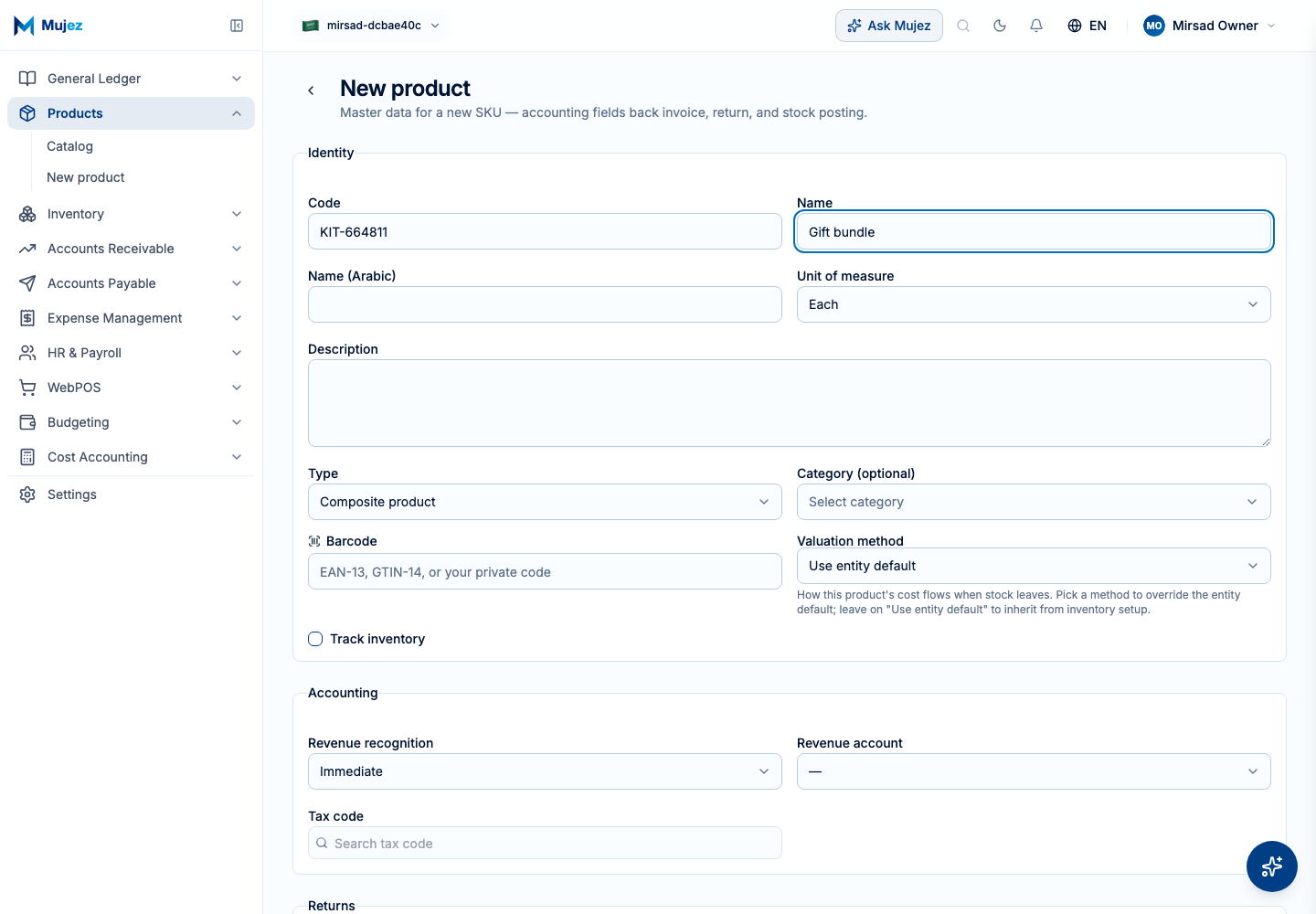 Create a composite product.