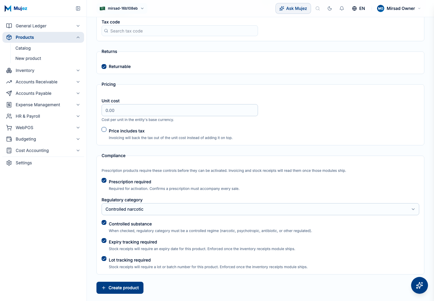 Set the compliance fields.